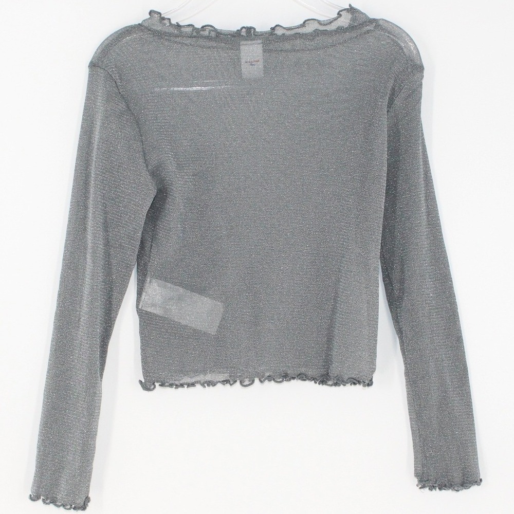 Old Navy Long Sleeve Shirt Metallic Mesh Lettuce Edge XS Silver